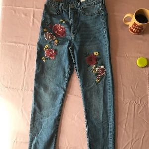 H&M Divided High Rise Floral Painted Skinny Jeans